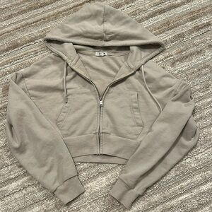 garage beige zip up hoodie